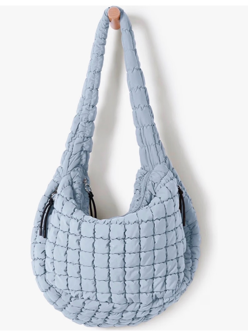 Pale Blue Quilted Hobo Shoulder Bag